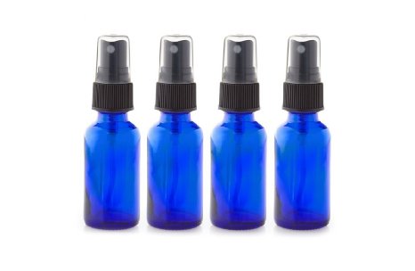 All 4 You Cobalt Blue Boston Round Glass Bottle 2 oz with Black Atomizer - Perfect for Essential Oil Formulas 4 Pieces