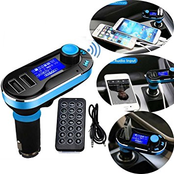 Fm Transmitter FusionTech® Bluetooth MP3 Player Car FM Transmitter Hands-free Car Kit Charger Support SD Card/USB for iPod iPhone 5 5S 5C 4S 4 iPad Samsung Galaxy S5 S4 S3 Note 3 2 HTC One M8 Sony Xperia Motorala Nokia Smartphones (Blue)