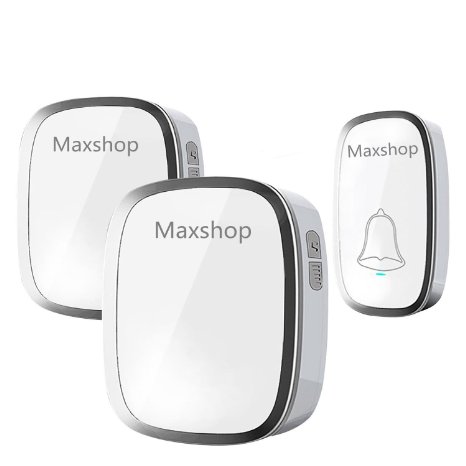 Maxshop Wireless Doorbell Ring,Waterproof Plug-in Door Chime and Push Button with LED Indicator [Over 800 Feet Range][36 Chimes][4 Level Adjustable Volume]