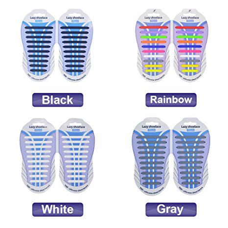 4 Pairs Elastic No Tie Shoe Laces, YaFex NO-Wash and NO-Fade Athletic Silicone Lazy Tieless Shoelaces for Kids and Adults