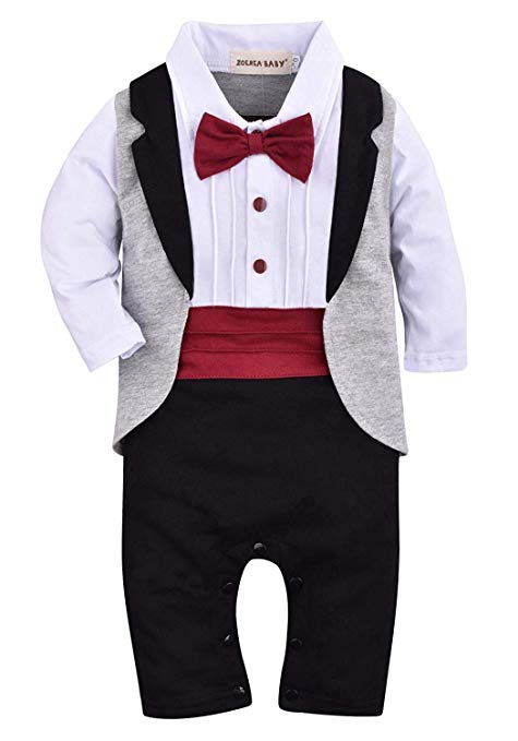 ZOEREA 1pc Baby Boys Tuxedo Gentleman Onesie Romper Jumpsuit Wedding Suit 3-18 M