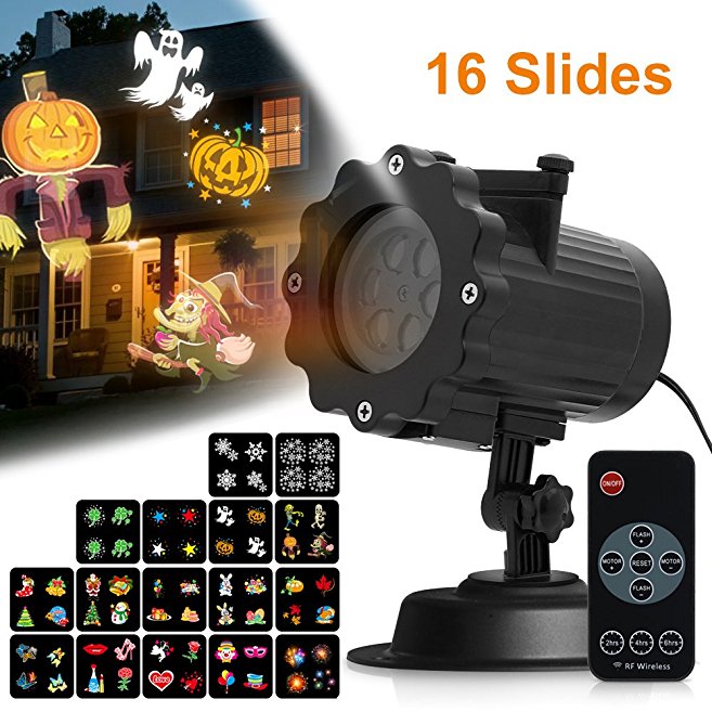 16 Slides Light Projector For Halloween Christmas Decorations Indoor And Outdoor Interchangeable Patterns Without Fading Waterproof Moving Rotating