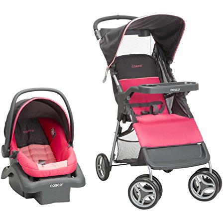 Cosco Lift & Stroll Travel System - Car Seat and Stroller – Suitable for Children Between 4 and 22 Pounds, Colorblock Coral