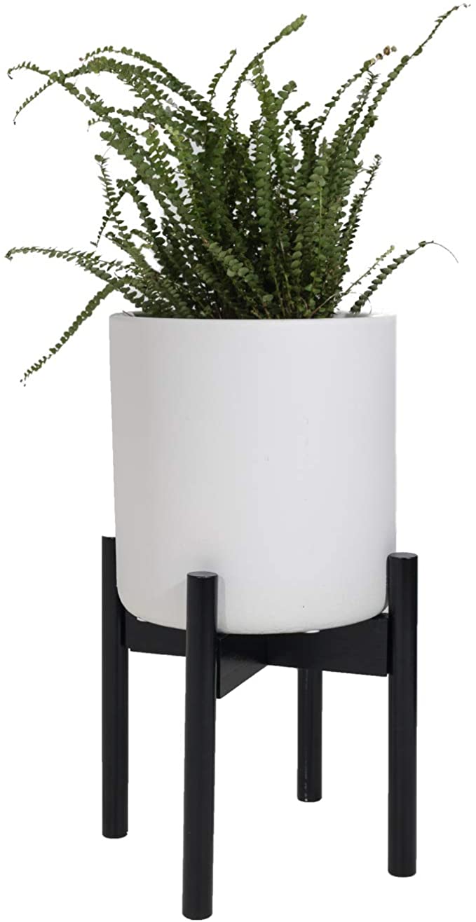 Sona Home Adjustable Mid Century Plant Stand, Available in 3 Sizes, 3 Colors - Modern Plant Stand for Indoor & Outdoor Use, Planter Stand Only (Med, Black)