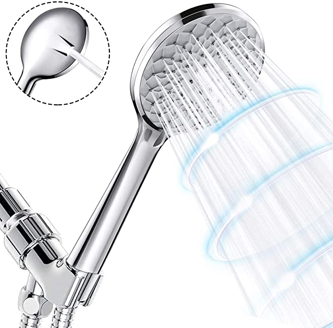 High Pressure Handheld Shower Head 6-Setting with Extra Long 6.9 ft Stainless Steel Hose and Adjustable Bracket , Shower Head Built-in Power Wash to Clean Tub, Toilet & Corner