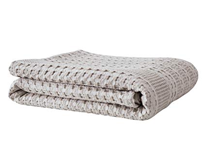 PHF Cotton Waffle Weave Blanket Home Decoration Breathable Cozy Warmth for Winter Queen Size Khaki