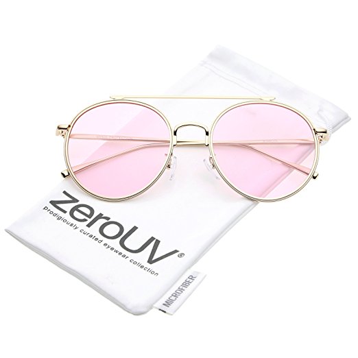 zeroUV - Modern Metal Round Aviator Sunglasses With Crossbar Slim Arms And Colored Flat Lens 54mm