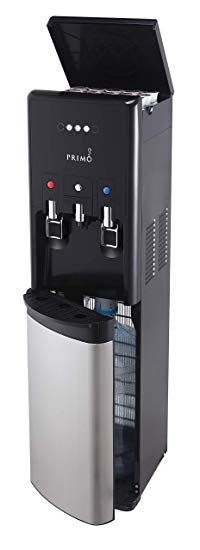 Primo hTRiO Bottom Loading Water Cooler with Single Serve Brewing - 2 Temperature Settings, Hot, Cold - K-Cup Compatible Water Dispenser - Supports 3 or 5 Gallon Water Jugs [Black with Stainless]
