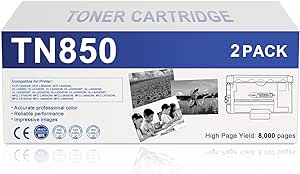 High Yield Toner Cartridge Replacement for Brother TN850 TN820 TN-850 TN-820 for HL-L6200DW L6200DWT L5200DWT L6300DW L5100DN MFC-L5850DW L5900DW L5700DW L5800DW DCP-L5650DN Laser Printer,2 Black