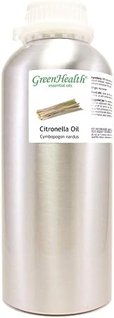 Citronella Essential Oil – 32 fl oz (946 ml) Aluminum Bottle w/Plug Cap – 100% Pure Essential Oil – GreenHealth