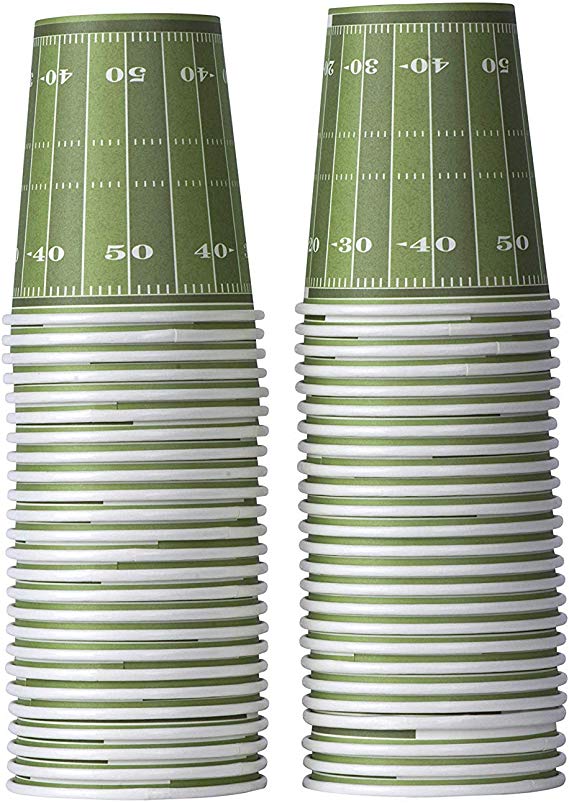 Hammont Football Themed Disposable Paper Cups – 9 oz Disposable Cups Ideal for Tailgate Parties, Family Dinner and Sports Event (50 Pack)