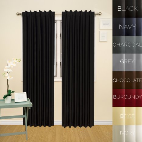 Prestige Home Fashion Thermal Insulated Blackout Curtain - Back Tab / Rod Pocket - Black - 52"W x 108"L, 1 Panel
