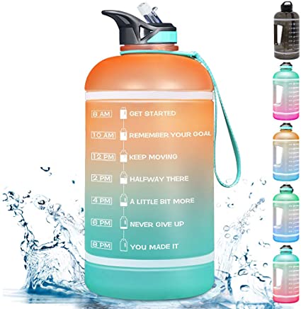 ZOMAKE Gallon Water Bottle(128OZ/74OZ) with Time Markings & Straw, Motivational Water Jug BPA Free Leakproof Large Water Bottles for Fitness, Gym and Outdoor Sports