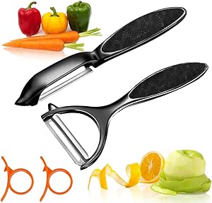 Vegetable Peeler, Potato Peelers for Kitchen Stainless Steel Y Shape Swivel Peelers, Carrot, Fruit, Ergonomic Non-Slip Handle and Sharp Blade with 2 Oranges Peeler