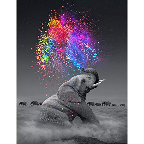 Artoree DIY 5D Diamond Painting by Number Kit for Adult, Full Drill Diamond Embroidery Dotz Kit Home Wall Decor-14x20" Elephant