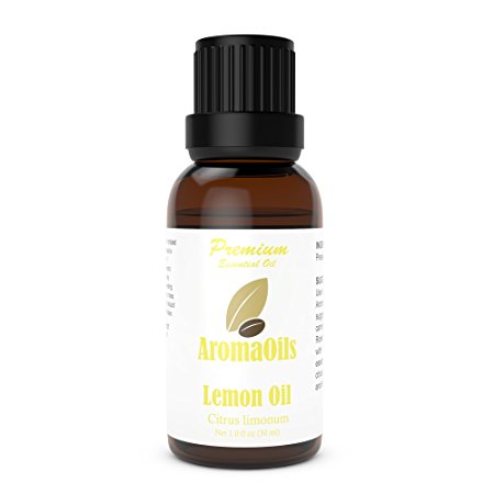 Lemon Essential Oil by AromaOils - Best 100% Pure Cold Pressed - Strong Citrus Scent in Aromatherapy Diffuser, as a Natural Household Cleaner and Disinfectant, and DIY Skin Care Recipes - 1 oz (30 ml)