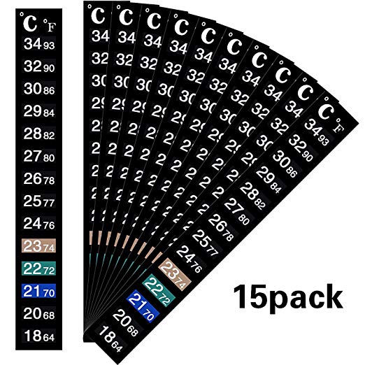 Zonon 15 Pieces Stick-on Digital Thermometer Strip LCD Thermometer Strip Digital Thermometer Strip Adhesive Crystal Temperature Strips Aquarium Sticker for Aquarium Display