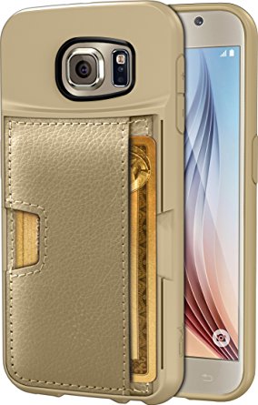 Silk Galaxy S6 Wallet Case - Q Card Case for Samsung Galaxy S6 - Ultra Slim CM4 ProtectiveKickstand Credit Card Carrying Case (Platinum Gold)