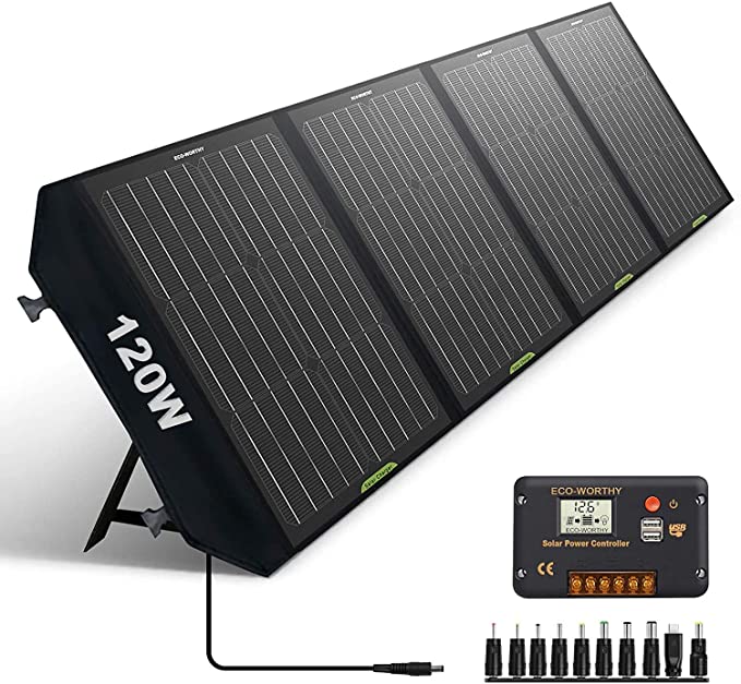 ECO-WORTHY 120W Portable Solar Panel Kit for Portable Power Station or 12V Battery, Foldable Solar Panel with USB Ports for Phones Laptop, Suitable for Camping RV Outdoor