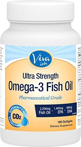 Viva Labs Omega 3 Fish Oil Supplement - The HIGHEST Concentration Omega 3 Capsules, 2,200mg Fish Oil/serving, 180 Softgels by Viva Labs