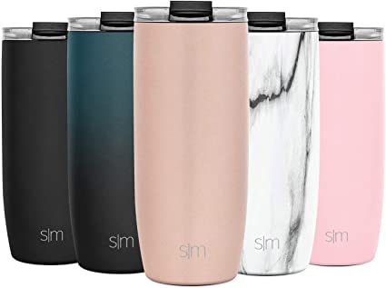 Simple Modern 20oz Voyager Travel Mug Tumbler w/Clear Flip Lid & Straw - Coffee Cup Vacuum Insulated Flask 18/8 Stainless Steel Hydro Water Bottle -Rose Gold