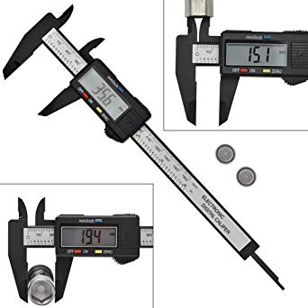 AWinEur 150mm 0-6" Electronic LCD Digital Vernier Caliper Plastic Caliper Gauge Micrometer Ruler Carbon Fiber Measuring Tool Inch/Metric/Fraction Conversion