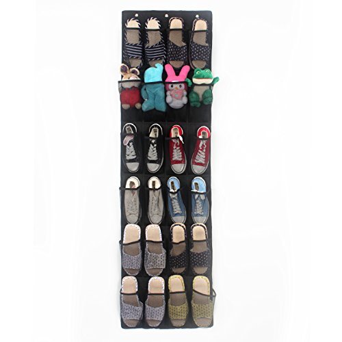 Over The Door Shoe Organizers -24 Pockets and Hanging Closet Organizer Storage Rack 3 Customized Over the Door closet door shoe organizer Hooks - Black