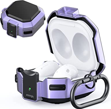 (with Security Lock) Armor Case Cover for Samsung Galaxy Buds Pro Case/ Galaxy Buds Live Case / Galaxy Buds 2 Case Cover Hard PC Shockproof Case Cover with Keychain/Straps/Cleaning Brush. (Purple)