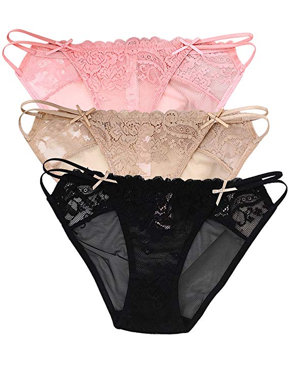 Camelia Women's High End Lace String Georgette Bikini Panties, USA Size: XS-L