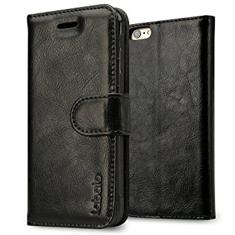 iPhone 6S Plus Wallet Case, Labato Genuine Leather Folio Flip Case Cover Magnetic Stand Function with Card Slots/ Cash Compartment for Apple iPhone 6 Plus/ 6S Plus 5.5"- Black (lbt-I6U-05Z10)