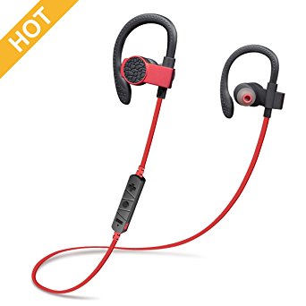 Bluetooth Headphones, SOWAK Wireless Earphones Noise Cancelling Earbuds Stereo Sweatproof Sports Headset With Mic For Listening Music Running Gym, Q7 Red (2017 New Upgraded Version)