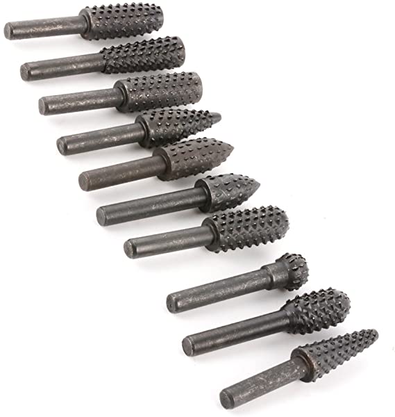 XCSOURCE 10pcs Rotary Burr Set Wood Carving File Rasp Drill Bits 1/4" 6mm Shank Tool BI180