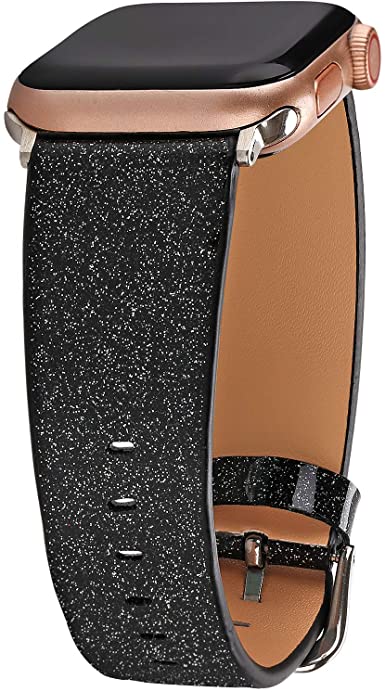Greaciary Glitter Bling Band Compatible for iWatch Band 38mm 40mm,Leather Luxury Shiny Sparkle Strap Wristbands Women Replacement for iWatch Series 5/4/3/2/1