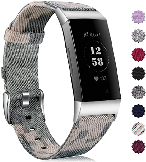 Maledan Bands Compatible with Fitbit Charge 4/ Fitbit Charge 3/ Charge 3 SE, Durable Woven Fabric Watch Band Replacement Accessories Strap Wristband for Women Men, Large, Camouflage