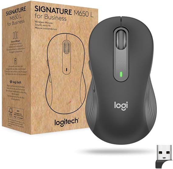 Logitech Signature M650 L for Business Wireless Mouse, For Large Sized Hands, Logi Bolt, Bluetooth, SmartWheel - Grey