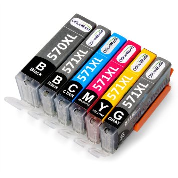OfficeWorld PGI-570XL/CLI-571XL 6 Color (Contain Grey) Ink Cartridges for Canon PIXMA MG7700 MG7750 (NOT 7550) MG7751 MG7752 MG7753