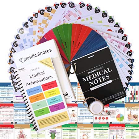 Medical Notes with Medical Abbrev Booklet - 67 Medical Reference Cards (3.5" x 5" Cards) for Internal Medicine, Surgery, Anesthesia, OBGYN, Pediatrics, Neurology, and Psychiatry