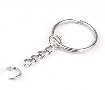 100pcs 1"/25mm Metal Split Key Ring with Chain Silver Key Ring Keychain Ring Parts Open Jump Ring and Connector Accessories for DIY (100pcs Split Key Ring with Chain)
