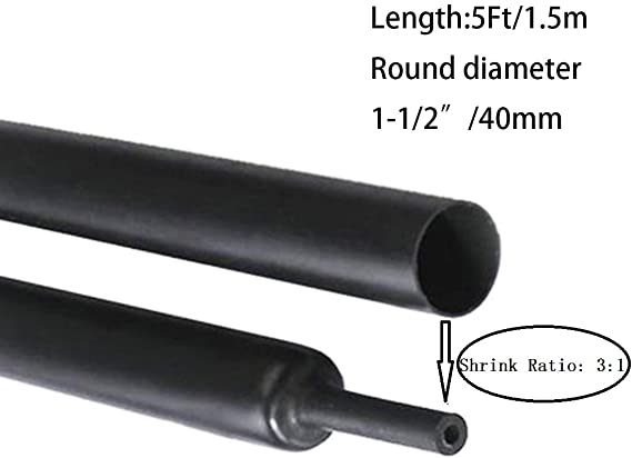 Purple-fox 3:1 Heat Shrink Tubing Adhesive-Lined Heat Shrinkable Tube Waterproof Insulation Sealing DIY (Dia 1/2” (12.7mm)) (Dia 1.6"(40mm))