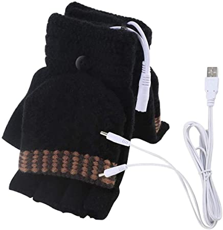 USB Heated Gloves for Women & Men, Mitten Winter Warm Laptop Gloves, Full & Half Hands Heated Fingerless Heating Knitting Hands Warmer Washable Design