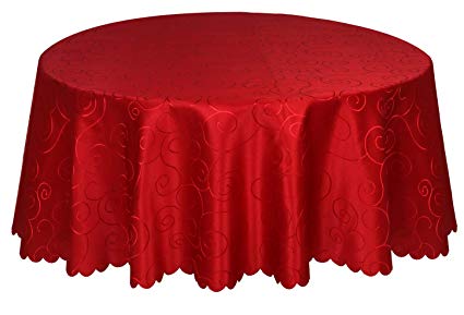 EcoSol Designs Microfiber Damask Tablecloth, Wrinkle-Free & Stain Resistant (60" Diameter, Round, Red) Swirls