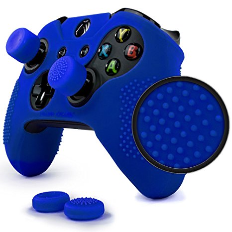 ParticleGrip STUDDED Skin Set for Xbox One (& One S) by Foamy Lizard ® PATENT PENDING Silicone Skin Cover Antislip Studs PLUS matching set of 4 AceShot Analog Thumbgrips BLUE