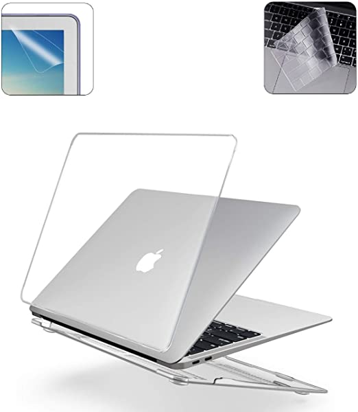 Applefuns MacBook Air 13 Inch Case Keyboard Cover Skin Screen Protector,Fit for A2179 A1932 Model of New 13" MacBook Air Laptops with Retina Display Released in 2020 2019 2018 - Crystal Clear