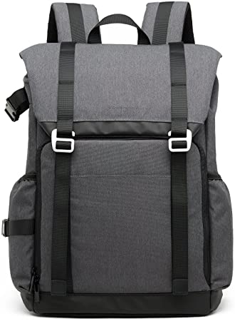 BAGSMART Large Camera Backpack Bag for SLR/DSLR Cameras & 15.6" Laptop with Waterproof Rain Cover & Tripod Holder, Dark Gray