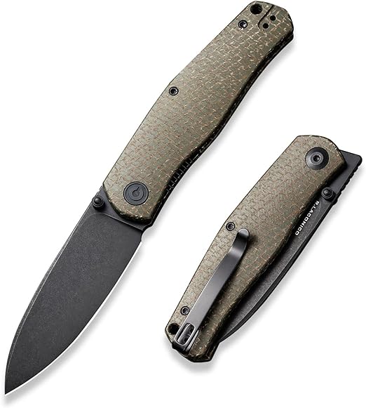 CIVIVI Sokoke Folding Knife, Ray Laconico Pocket Knife for EDC, 3.35" 14C28N Steel Blade Burlap Micarta Handle Thumb Stud Opener Front Flipper Utility Knife C22007-2