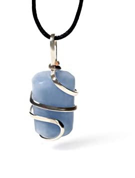 Angelite Gemstone Pendant Necklace - Natural Crystal Healing | Stone of Truth & Self Expression| Throat Third Eye & Crown Chakras| Dispels Fear Anger & Anxiety | Jewelry for Men & Women