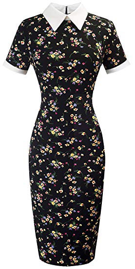 HOMEYEE Women's Celebrity Turn Down Collar Business Bodycon Dresses