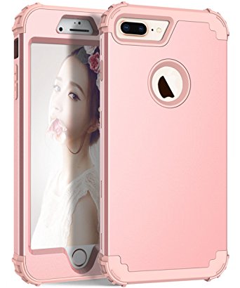 iPhone 7 Plus Case, Hocase Snug Fit Heavy Duty Shockproof Hybrid Silicone Rubber Bumper Hard Shell Full-Body Protection Phone Case for Apple iPhone 7 Plus 5.5-inch 2016 - Rose Gold Pink