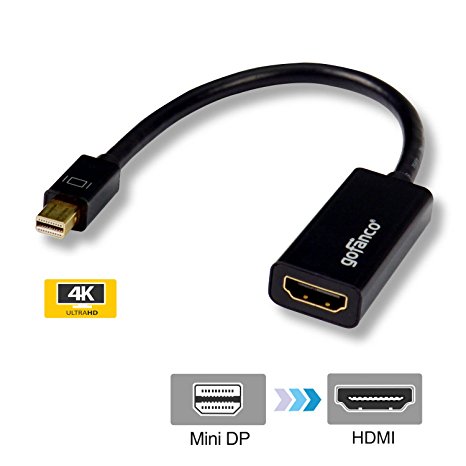 gofanco Gold Plated Mini DisplayPort to HDMI 4K Adapter (Black) - Thunderbolt 2 Compatible for MacBooks & Mac Mini, Surface Pro's, Surface Book, Chromebook Pixel, etc.