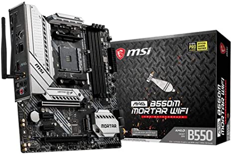 MSI MAG B550M MORTAR WIFI Motherboard mATX, AM4, DDR4, Dual M.2, LAN, 802.11ax WiFi 6   Bluetooth 5.1, USB 3.2 Gen2, Front Type-C, Mystic Light RGB, HDMI, DisplayPort, AMD RYZEN 3000 3rd Generation